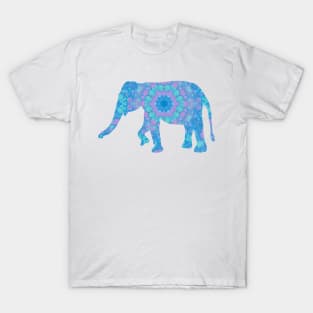 Mandala Painted Elephant Pink Teal and Blue T-Shirt